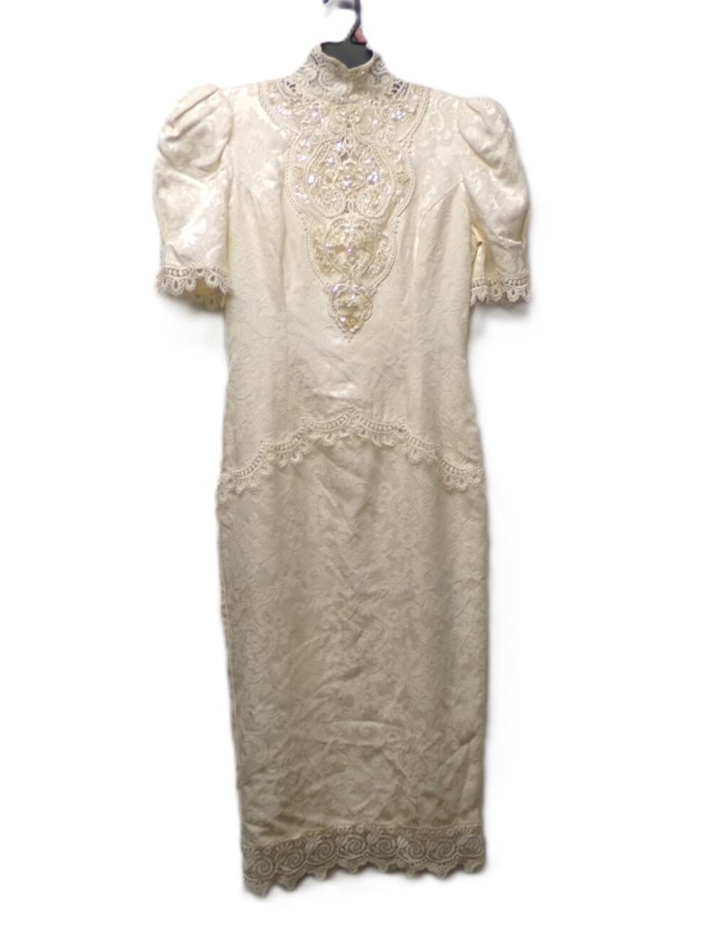 Vtg Jessica McClintock Victorian Romantic Ivory Beaded Brocade Wedding Dress 10